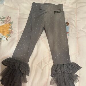 Matilda Jane Gray Polka Dot Leggings with Lace Trim